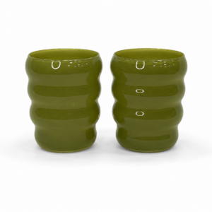 2 bicchieri verde oliva in vetro
