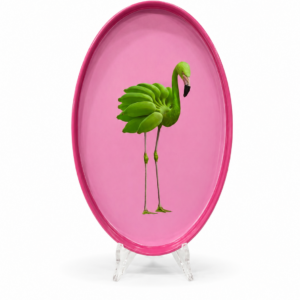 Vassoio svuotatasche con fondo colorato fucsia e fenicottero verde