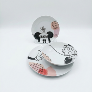 Set Tavola 3 Pezzi Egan x Disney – Collezione Minnie in Porcellana (Piatto Piano, Fondo e Frutta)