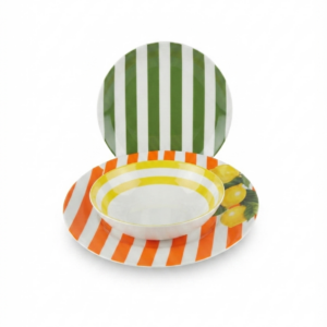 Servizio Piatti 18 Pezzi Fade – Linea Capri Mediterranea a Righe e Limoni in Porcellana