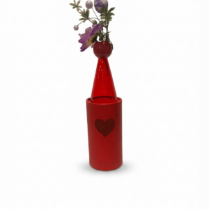 Vaso Monofiore in Vetro Rosso Cupido & Co. con Basamento Cilindrico e Cuore